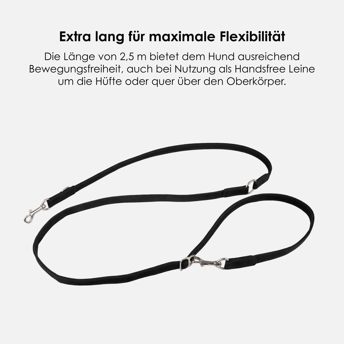 William Walker Hundeline af vandtæt nubuklæder trinløst justerbar handsfree